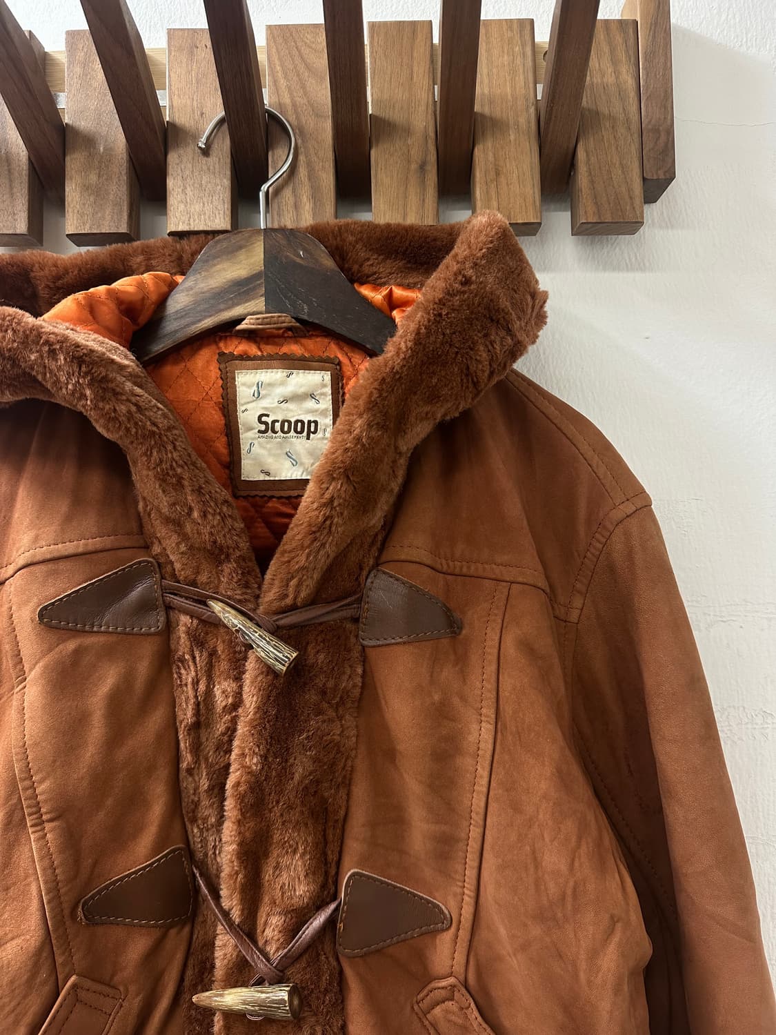 일본빈티지 Scoop 브라운 더플 토글 버튼 후드 무스탕 코트 상품이미지2