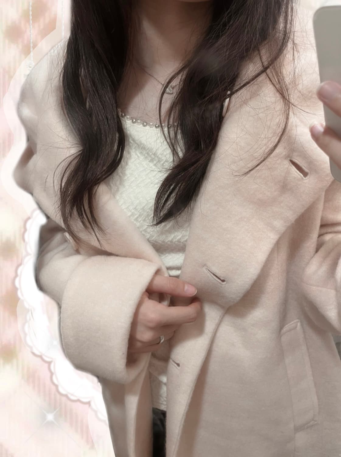 이시하라 사토미 세트 룩 핑크라떼 반코트 잉그니 리본 로걀탑 상품이미지1