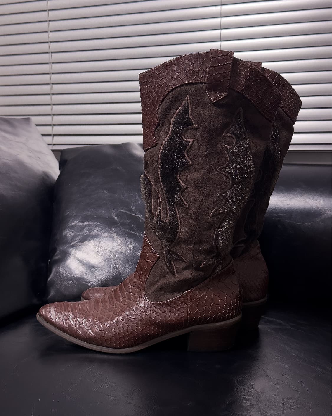 {UNKNOWN} Western Mixed Leather Boots    상품이미지3