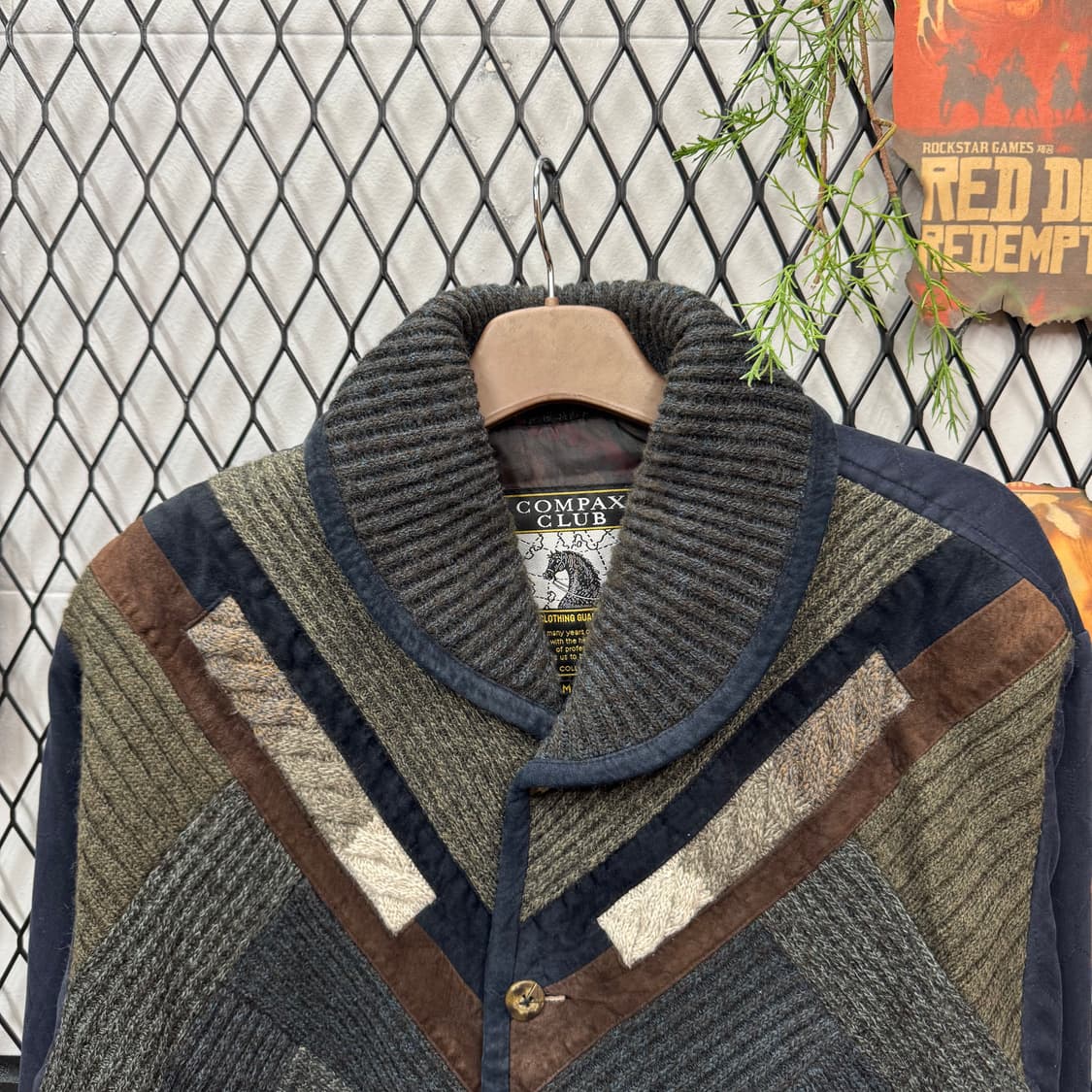 JPN VINTAGE 가디건 자켓 셔닐 패치워크 배색 네이비 상품이미지3