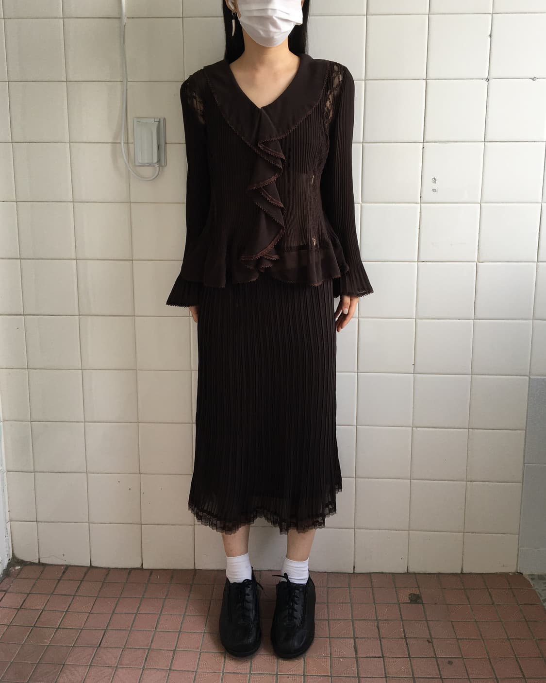 lace trimming pleats skirt 상품이미지6