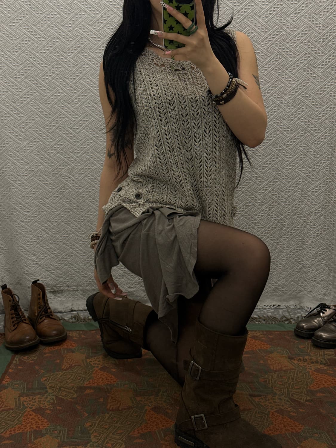 빈티지 보헤미안 코지 모리 버튼 레이스 뜨개 니트 베스트 K0130 상품이미지1