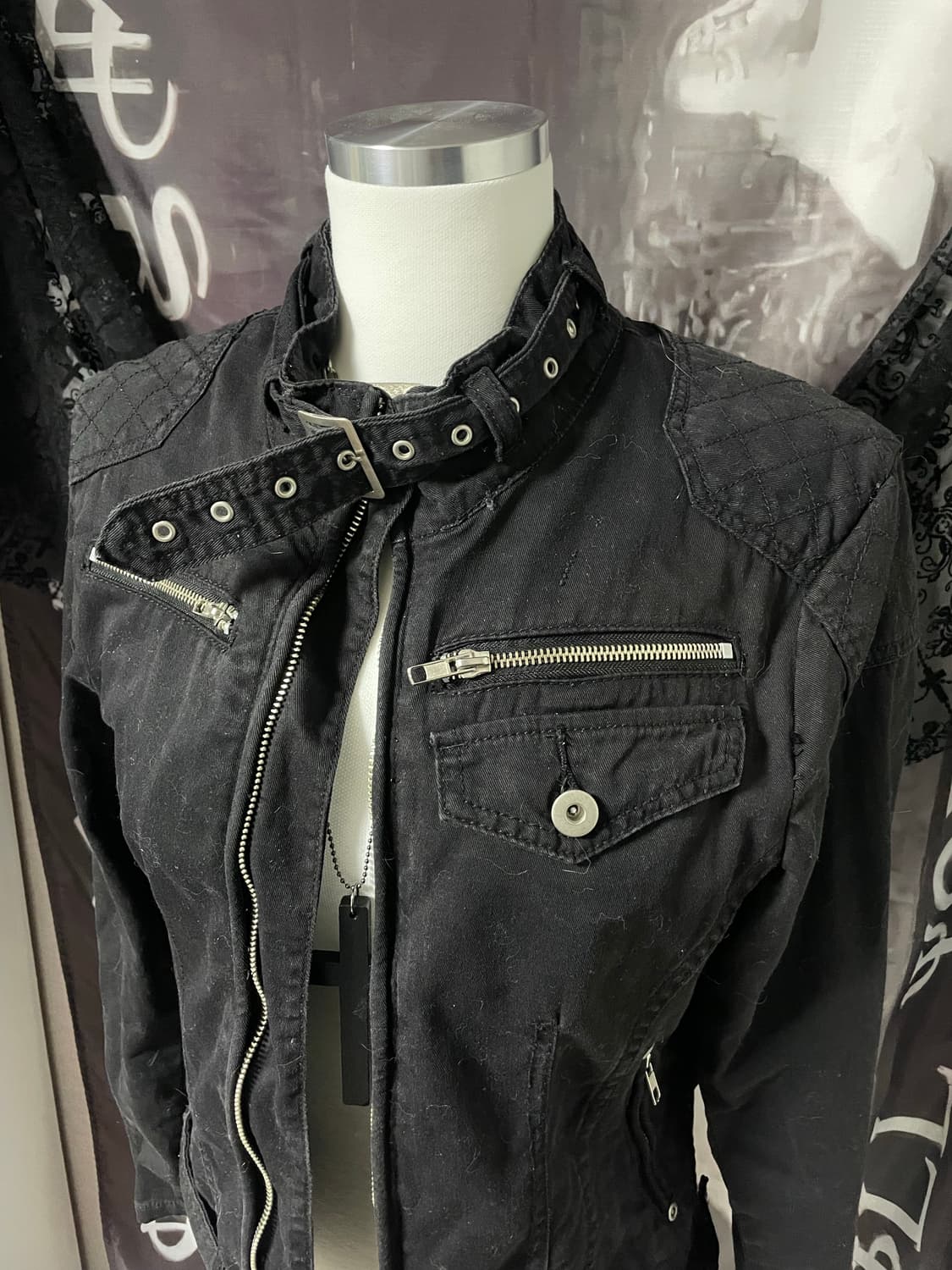 Vkei 00s 벨티드넥 지퍼 라이더 야상코튼자켓 다크웨어emo버커루맛 상품이미지5