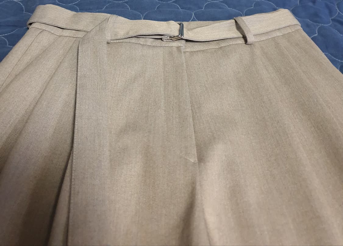 (단종매물) 웰노운 투턱 벨티드 와이드 슬랙스 그레이 브라운 (M) 상품이미지2