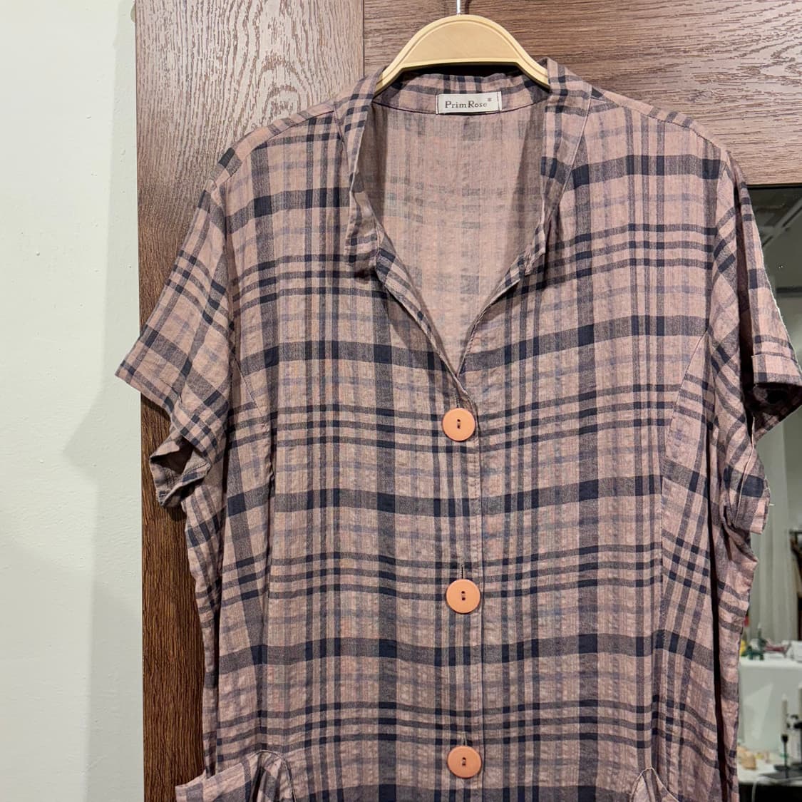 일본 빈티지 체크 벌룬 셔링 포켓 포인트 언발 롱 원피스 상품이미지3