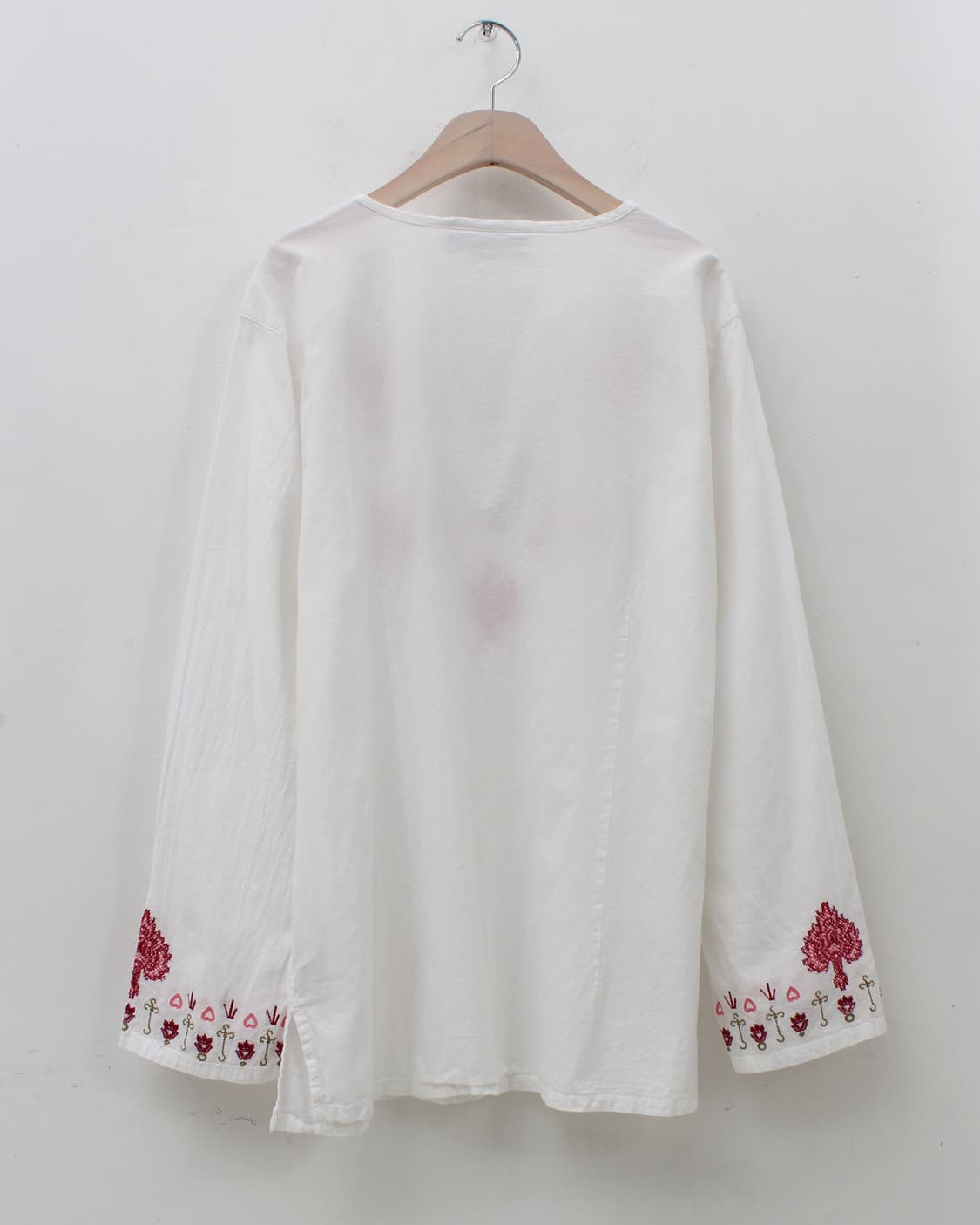 유럽 빈티지 플라워 십자수 자수 레이스 화이트 블라우스 상품이미지5