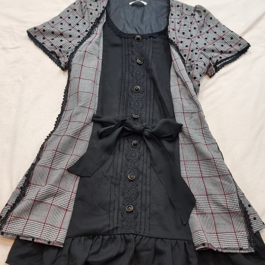 체크 플리츠 리본  원피스 상품이미지4