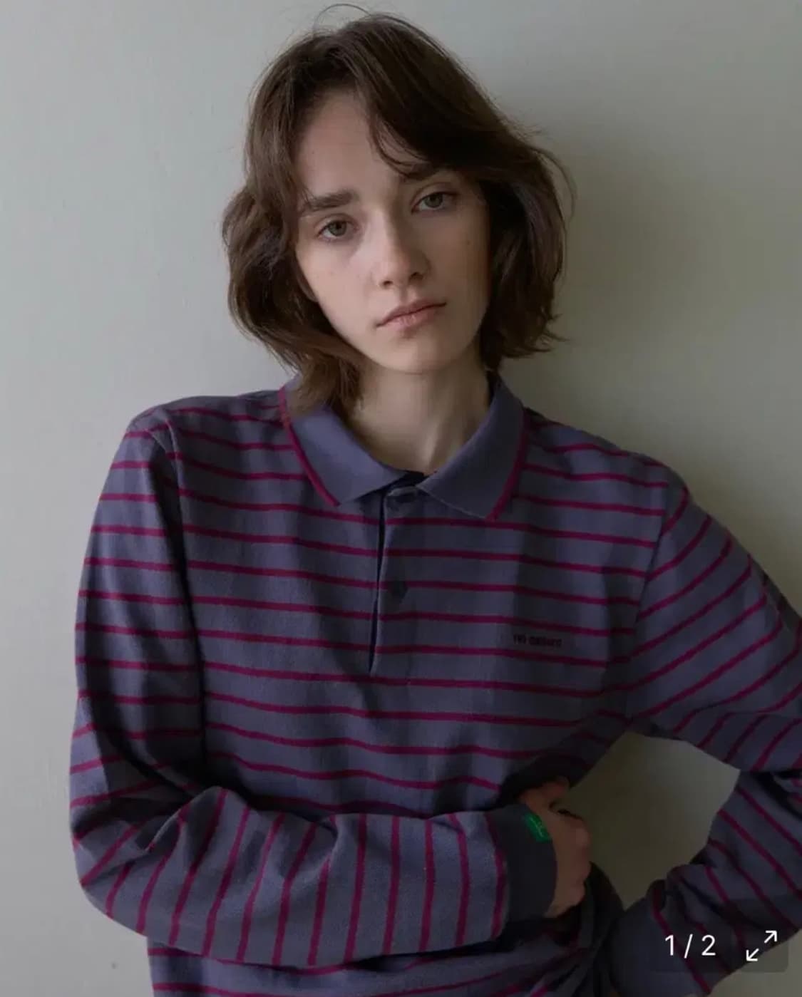 노컨텐츠 스트라이프 피케이 티 _ 다크그레이 상품이미지1