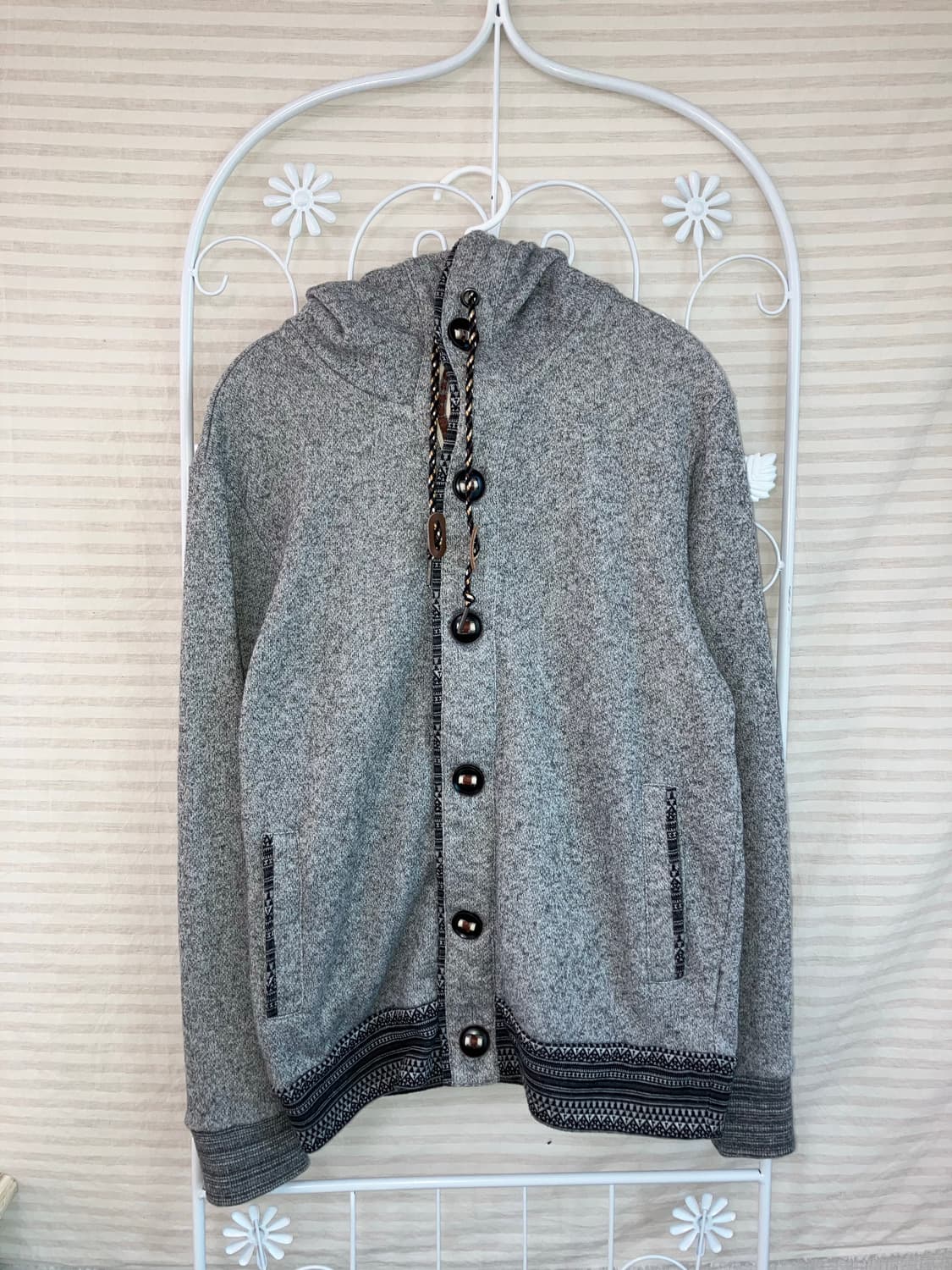 jpn vintage 차콜 보헤미안 버튼 후드 집업 y2k 스트릿 갸루  상품이미지1