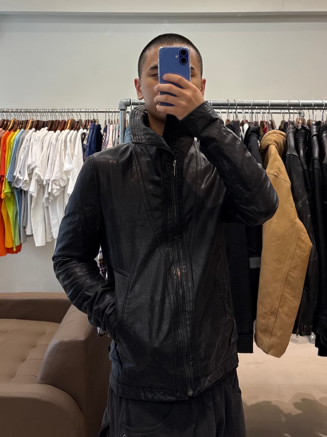 코데즈컴바인 하이넥 램스킨 레더 자켓 상품이미지8