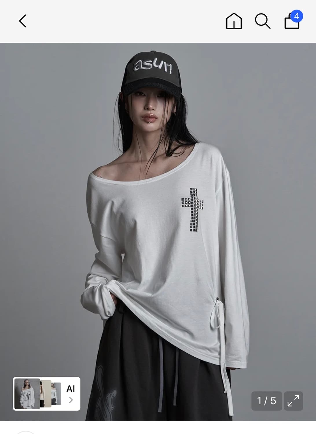 애즈유아 크로스 라인 오프숄더 티셔츠 화이트 상품이미지1