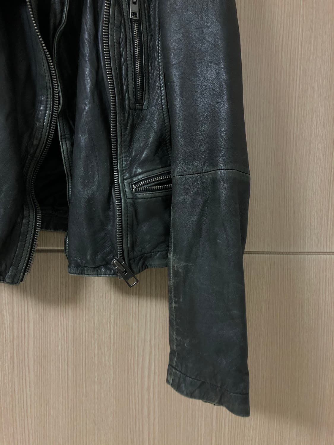 올세인츠 빈티지 워싱 바이커 레더자켓 36 상품이미지4