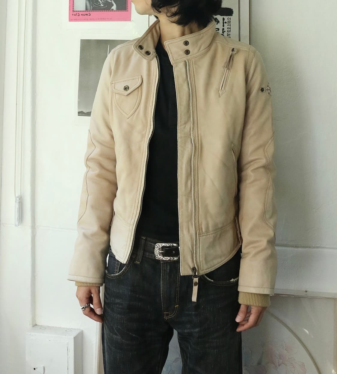 디젤 베이지 유틸리티 레더 자켓 상품이미지1