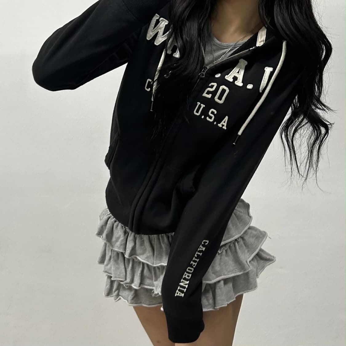 후아유 y2k 여리핏 블랙 후드집업 희귀져지(S) 상품이미지1