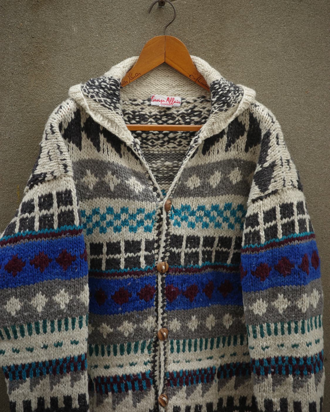 80-90‘s 빈티지 노르딕 패턴 후드 니트 상품이미지2