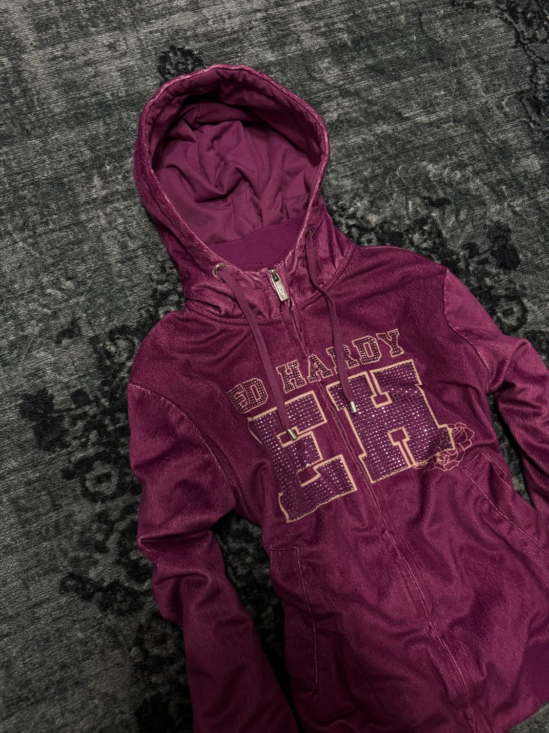 Ed hardy 00s y2k cubic velour hoodie 상품이미지3