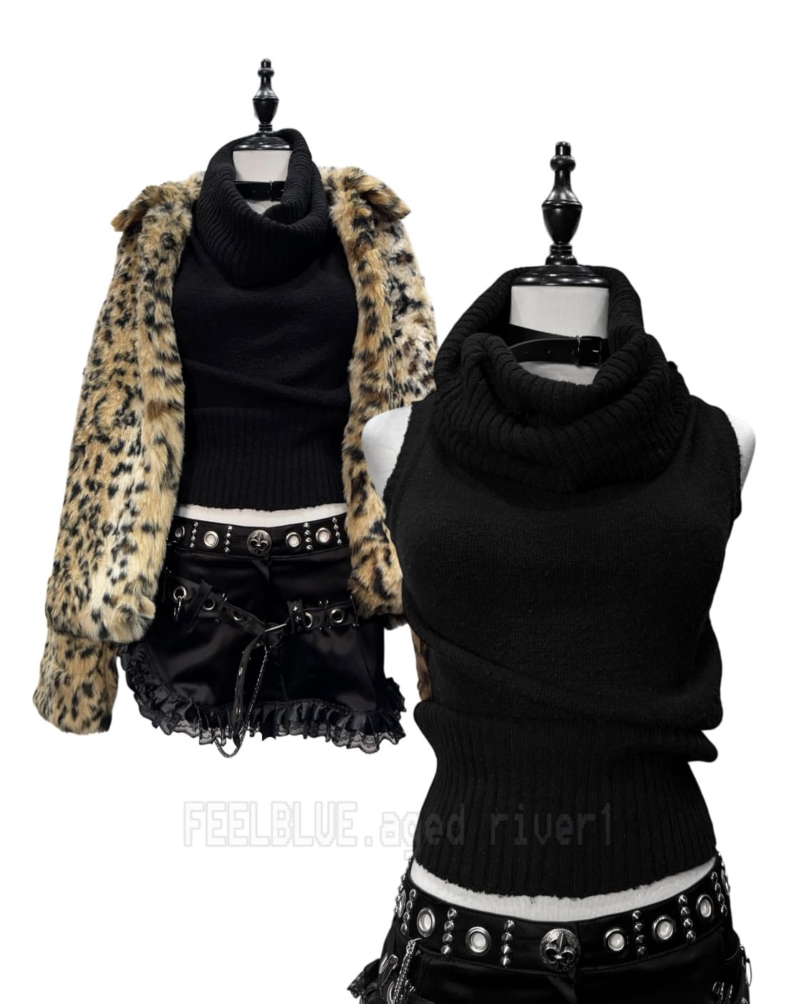 Black Ribbed Cowl Neck Knit Top 상품이미지5