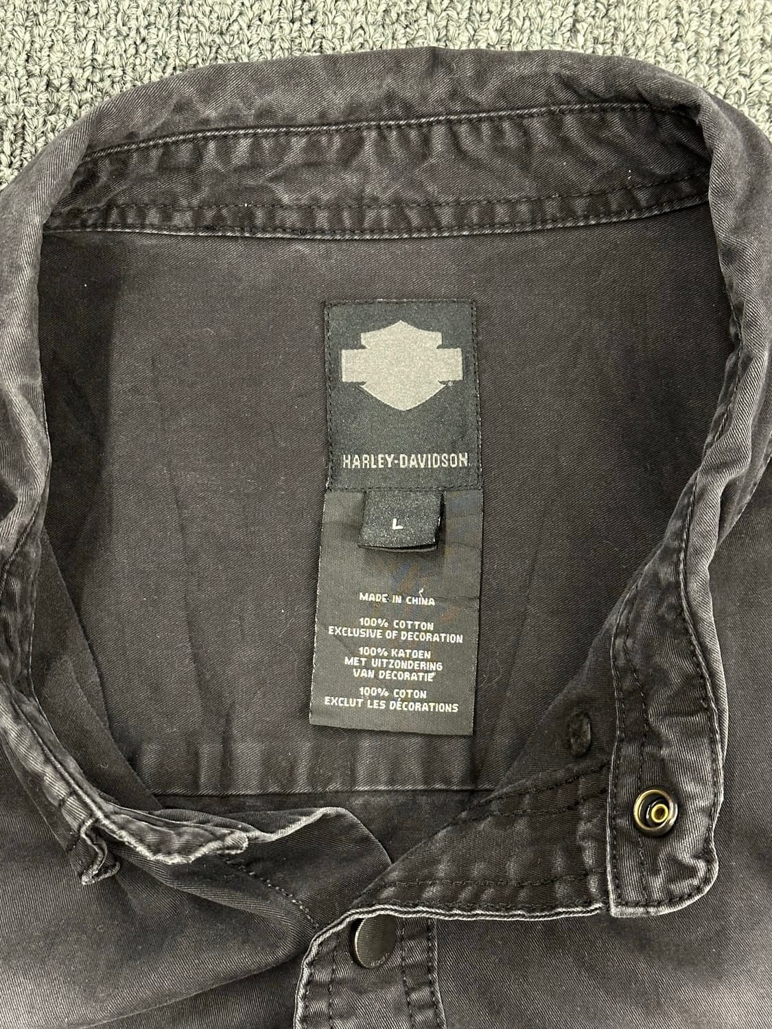 L)할리데이비슨 vintage 블랙 스톤 워싱 데님 긴팔셔츠 상품이미지3