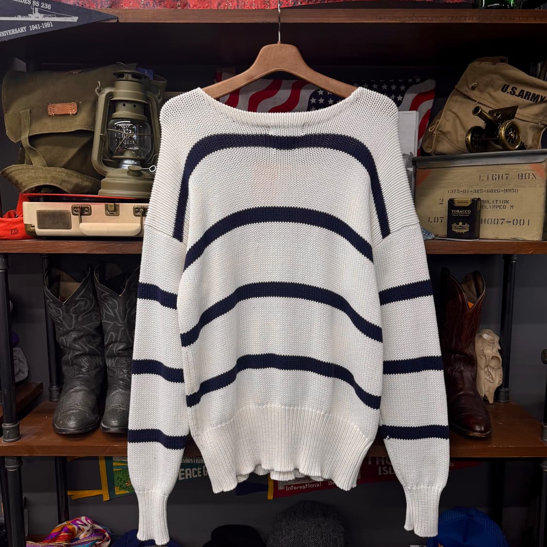 90s 폴로 랄프로렌 스틱 로고 스트라이프 프레피 헤비 니트 N232 상품이미지2