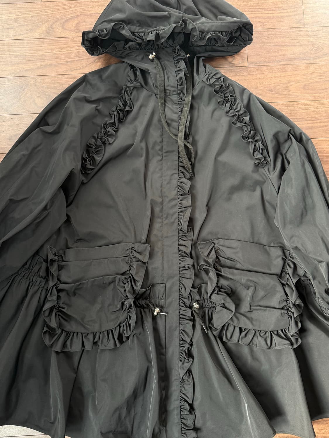 ENFOLD 블랙 러플 후드 코트 36 상품이미지2