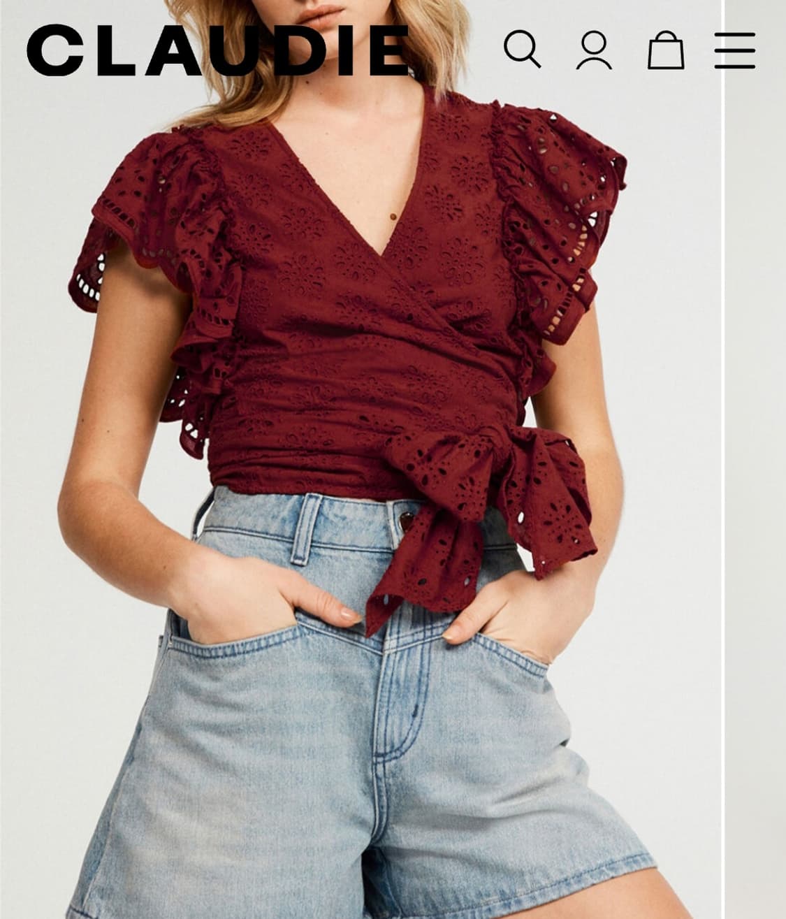 끌로디피에로 Claudie Pierlot 유기농 코튼 아일렛 랩 블라우스 상품이미지1