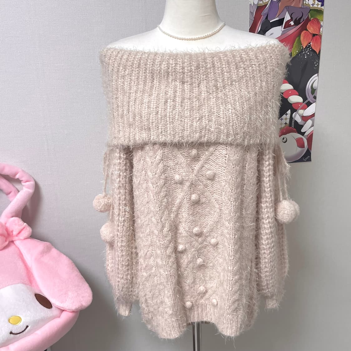 리즈리사 핑크 오프숄더 폼폼이니트 핀터레스트 히메갸루 라떼갸루 핀터깔 상품이미지4