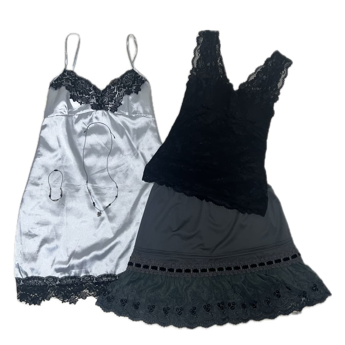 *코디셋* 옷랜박*빈티지 페어리 레이스 슬립 드레스 목걸이 팔찌 코디세트 상품이미지1