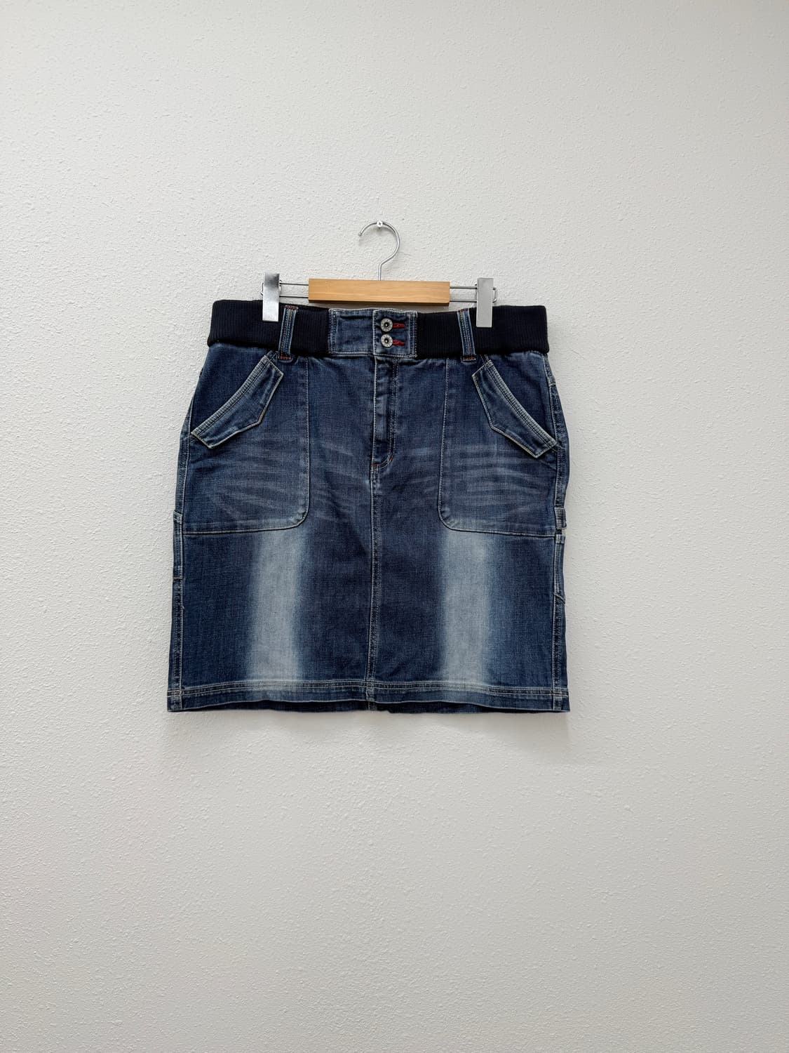 빈티지 밴딩 벨트 데님 미디 스커트 상품이미지1