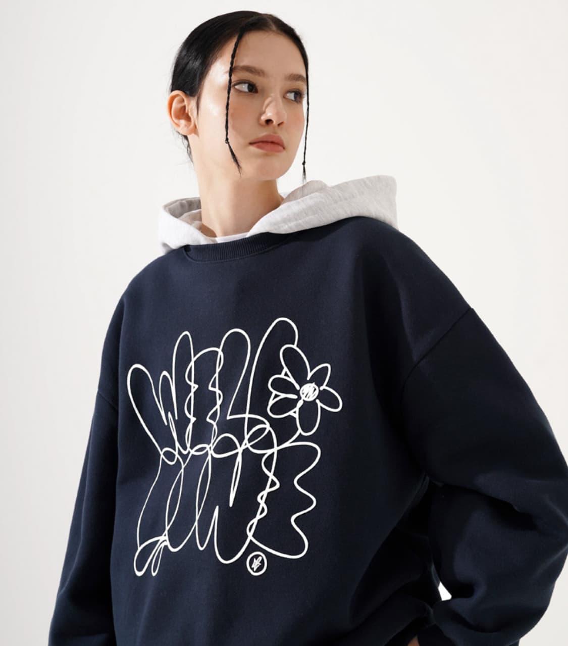 TWN 덤블 워싱 기모 맨투맨 navy - L 상품이미지1