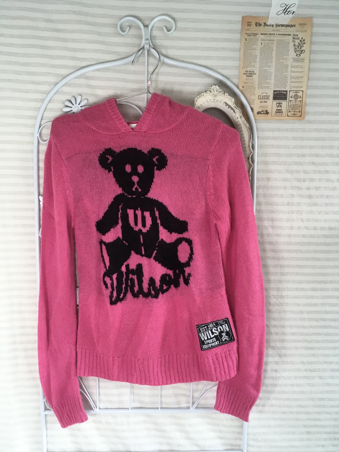 일본빈티지 윌슨 마젠타 핑크 후드 니트 상품이미지4