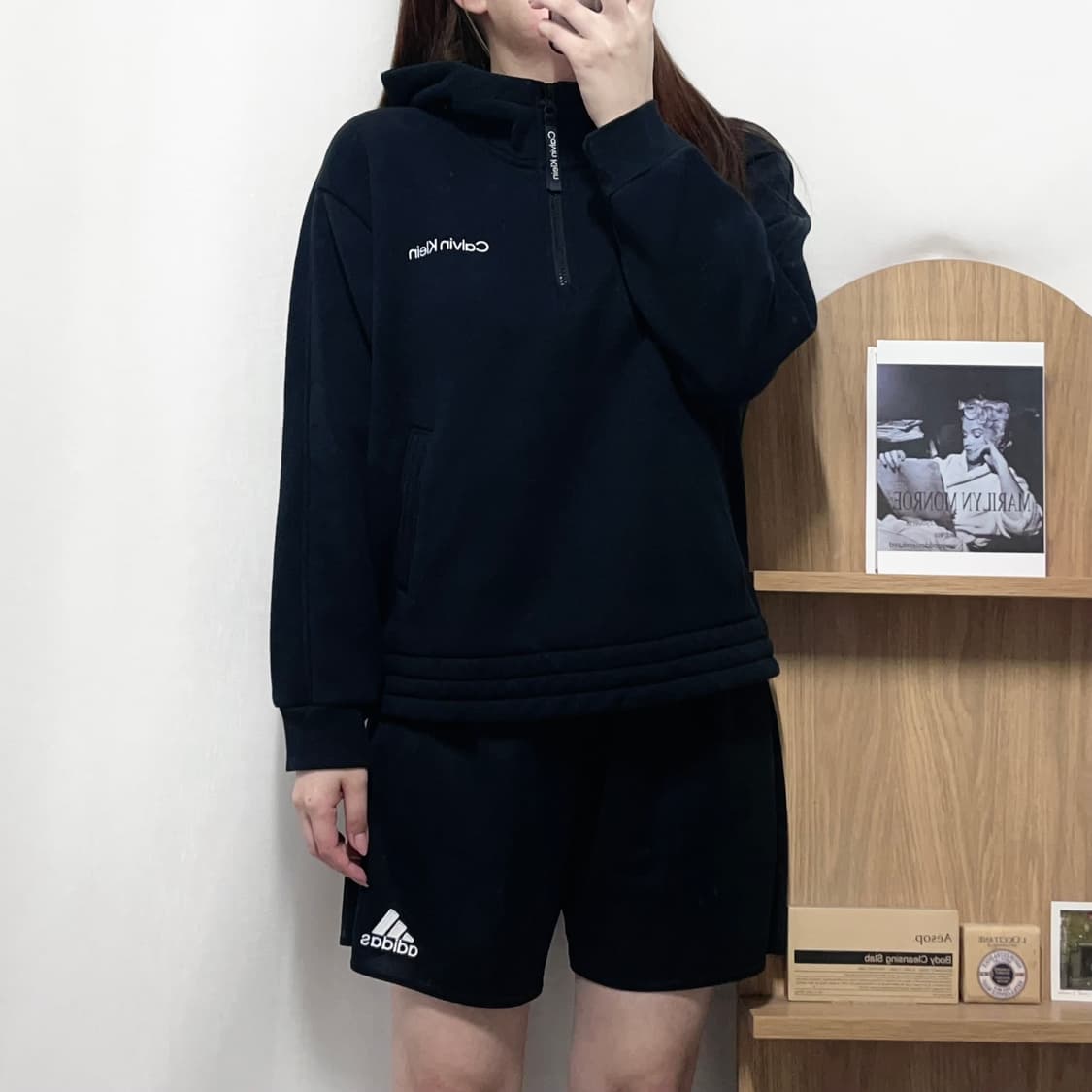 [정품] 캘빈클라인 블랙 기모 후드 반후드집업 [ M ] 상품이미지3