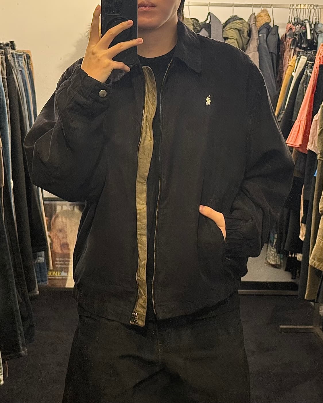 폴로 랄프로렌 블랙 스웨이드 블루종 봄버 점퍼 카라 자켓 XL 105 상품이미지1