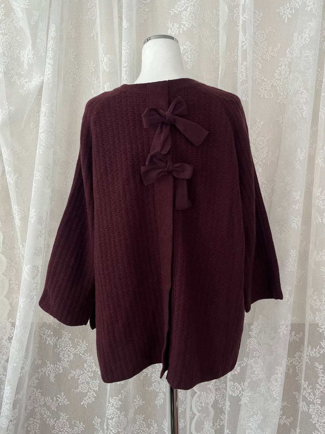 F) 한섬 SJSJ 울 100 루즈핏 니트 버건디 상품이미지3