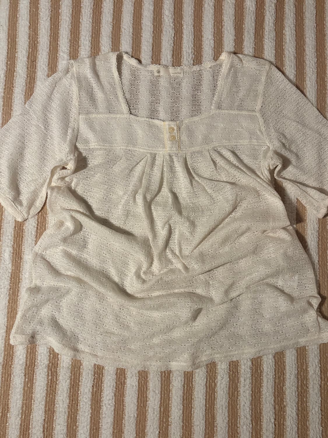 일본 빈티지 니트 블라우스 스퀘어넥 펀칭 모리걸 상품이미지4