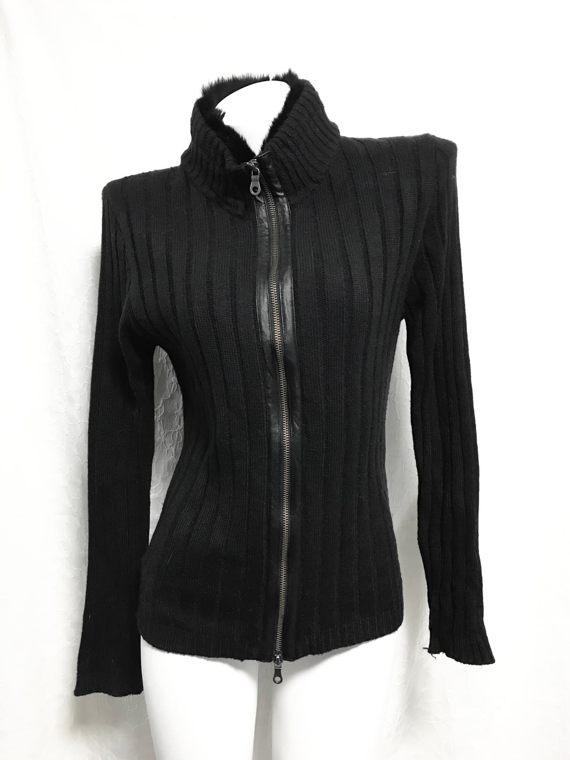 빈티지 00s 펑크 골지 퍼 카라 투웨이 니트 집업 상품이미지1