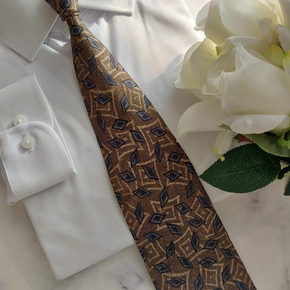 캘빈클라인 실크 브라운 기하 패턴 넥타이 10.5cm A+등급 K1291 상품이미지7