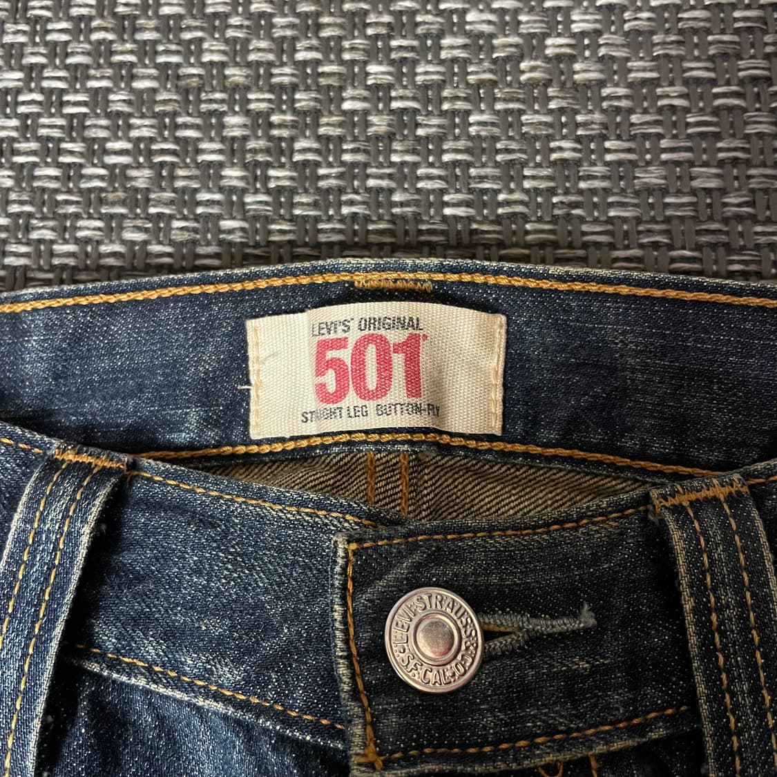 (32) 리바이스 501 32X33 진청 버튼플라이 워싱 데님 팬츠 상품이미지3