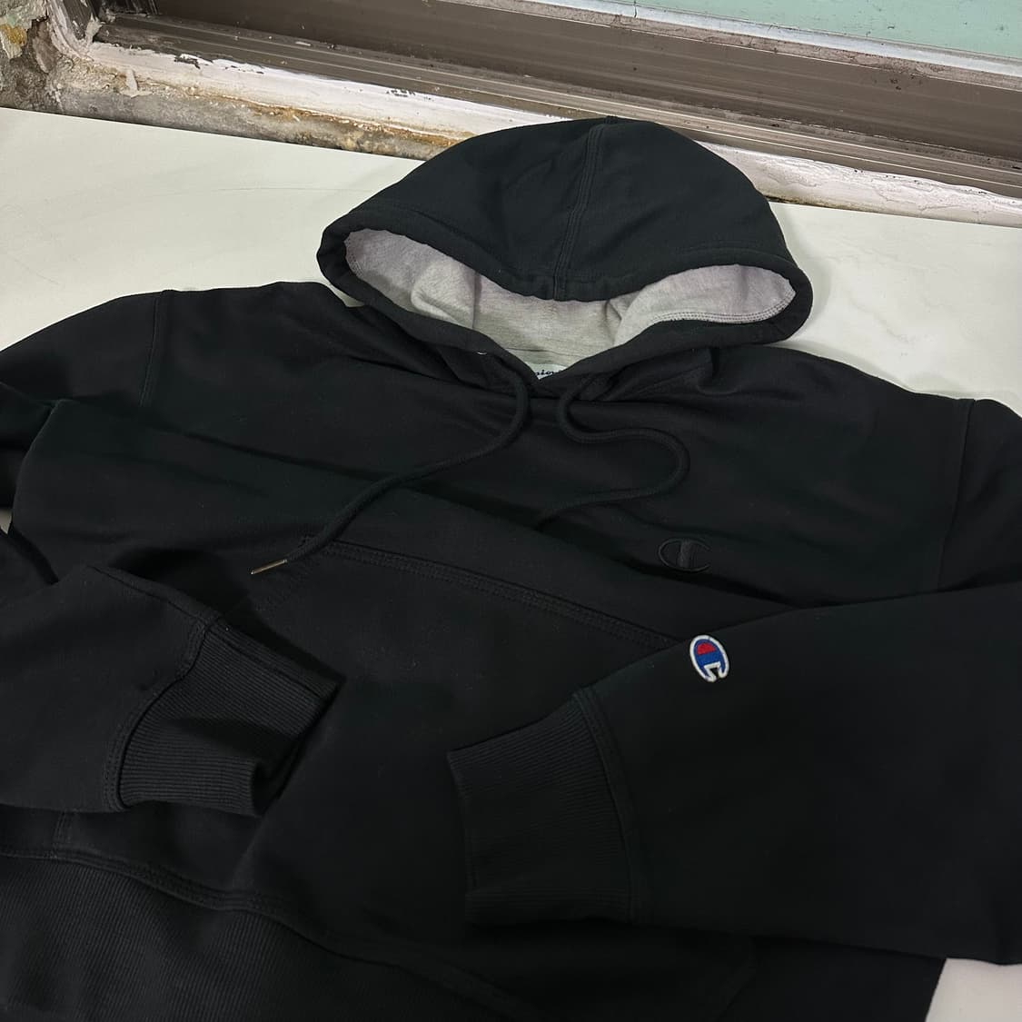 M 100 챔피온 USA 블랙 기본로고 코튼 후드티 상품이미지2