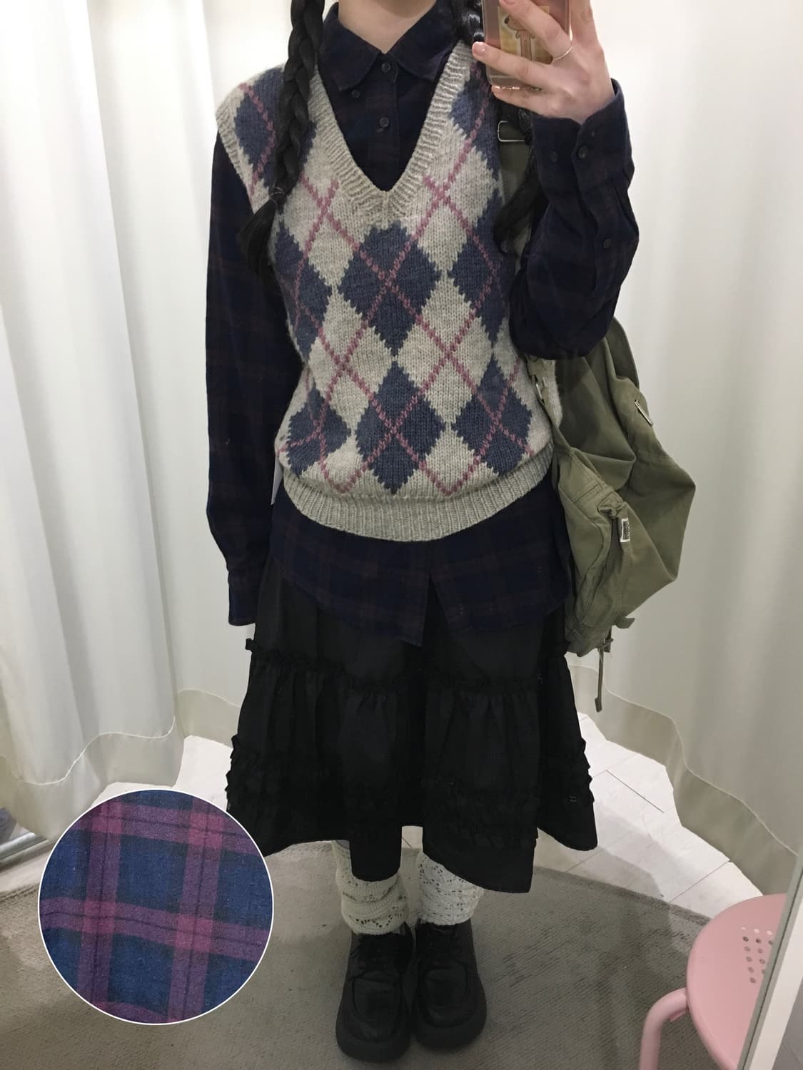 grape check shirt + vest set 상품이미지1