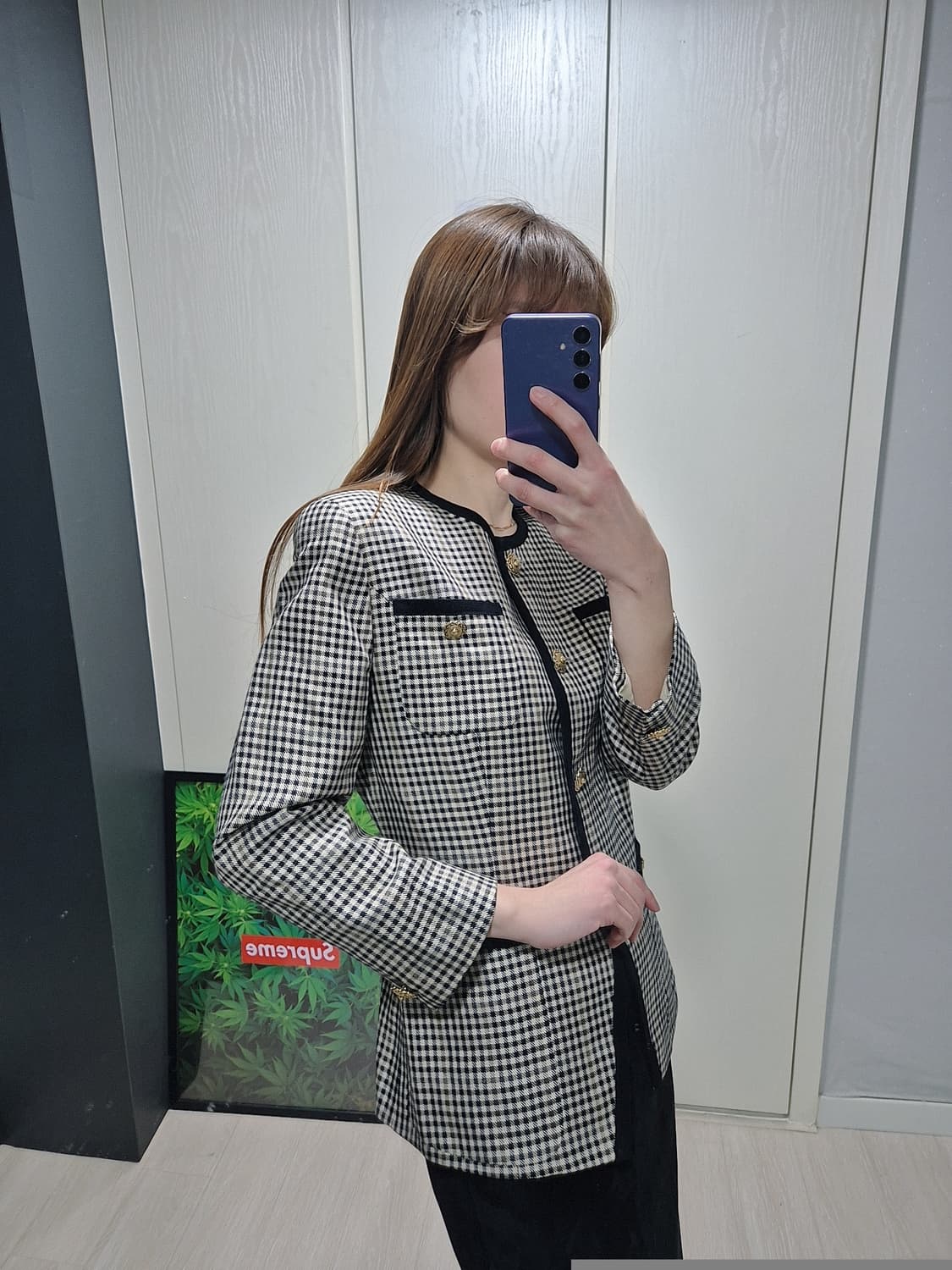 빈티지 체크 트위드 금장 버튼 자켓 상품이미지10