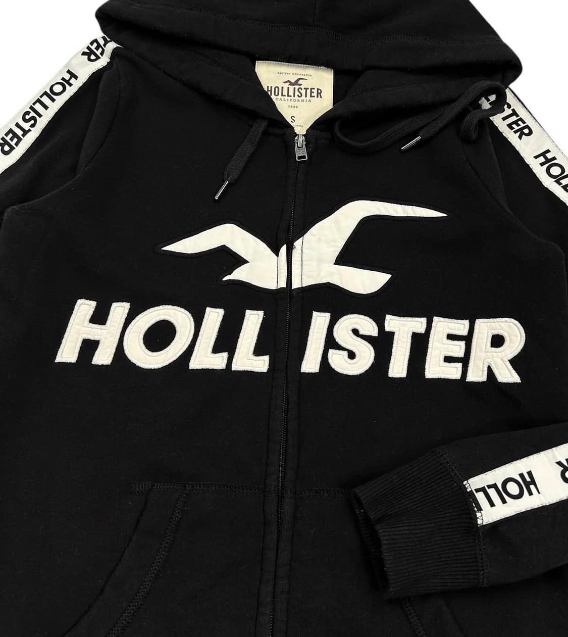 홀리스터 빈티지 블랙 빅로고 사이드라인 테이프 후드집업 후집 상품이미지2
