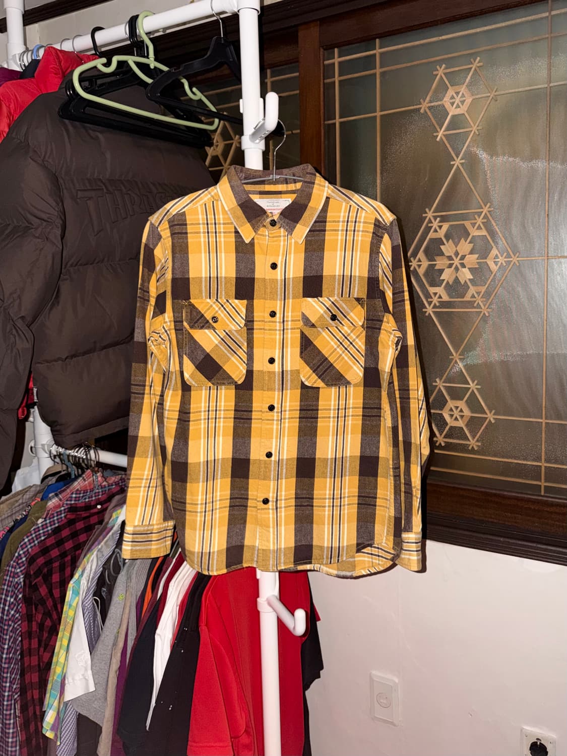 아비렉스 헤비코튼 체크 플란넬 셔츠 옐로우 상품이미지1