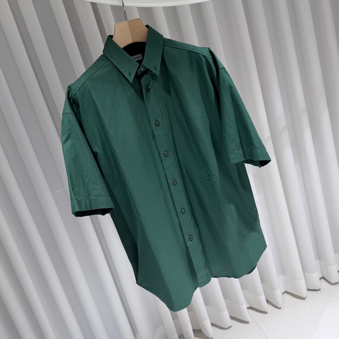 (A+/M) / 버버리 코튼 옥스포드 셔츠 반팔 그린 상품이미지3