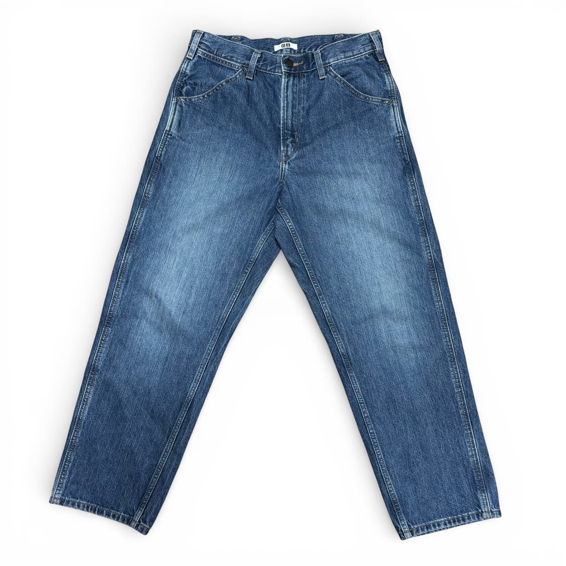 30 유니클로 중청 워싱 테이퍼드 데님팬츠 상품이미지1