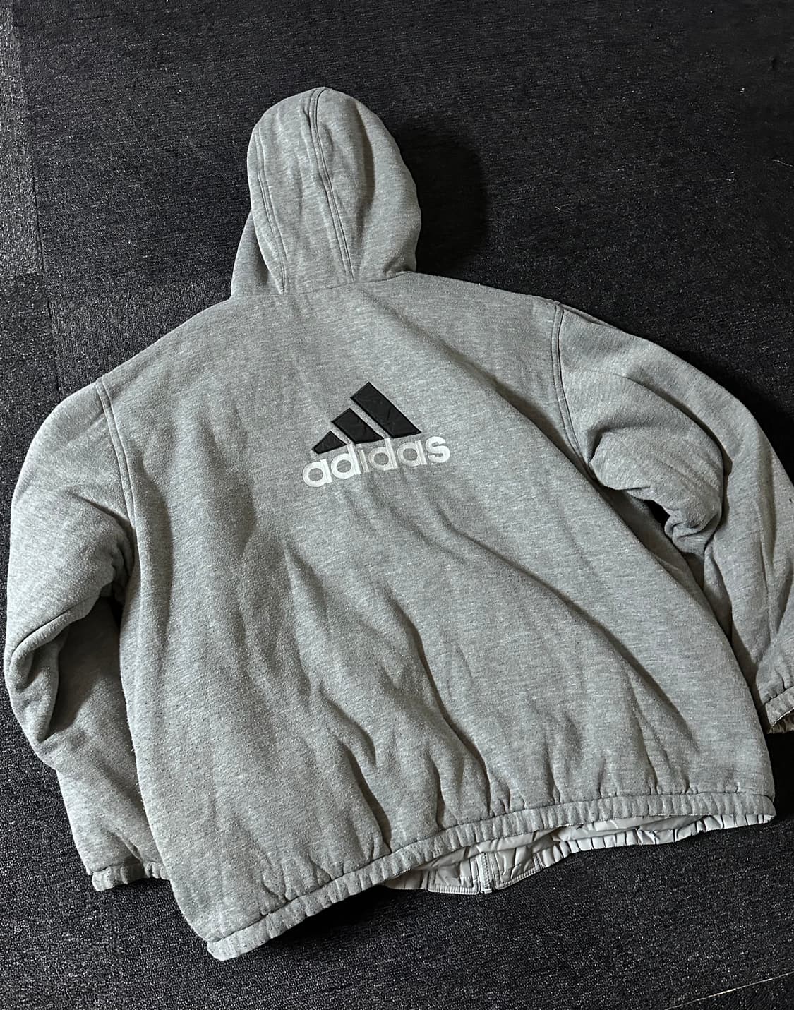 90s 아디다스 리버시블 빅로고 자수 그레이 후드점퍼 상품이미지3