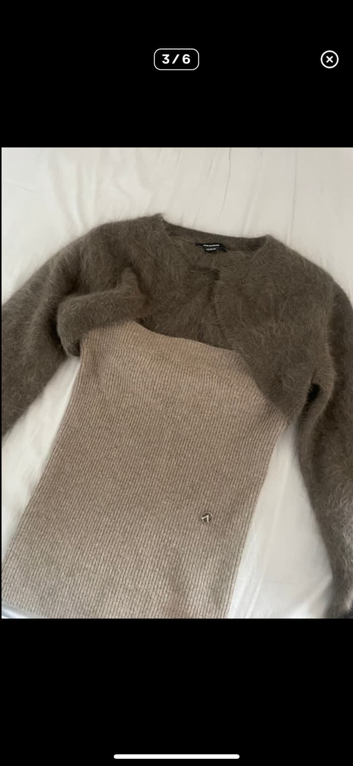 DIAGONAL 레이어드 튜브 탑 가디건 브라운 상품이미지3