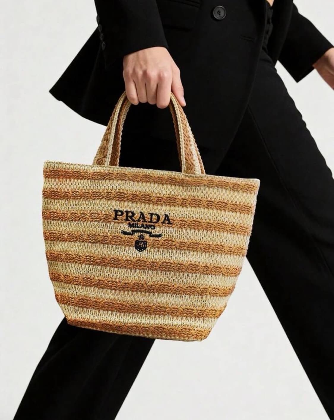 프라다뷰티 르옴므 스트라이프 브라운 라피아백  상품이미지1