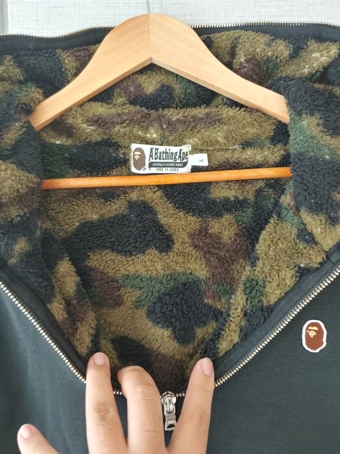 [L] 베이프 1ST 그린 카모 플리스 샤크후드 반집업 상품이미지5