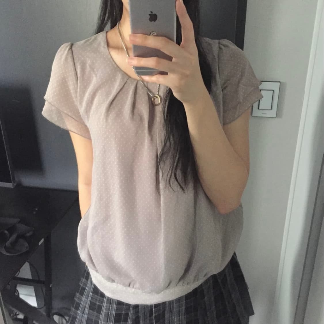 JPN Vintage 라벤더 쉬폰 도트 벌룬 블라우스 상품이미지1