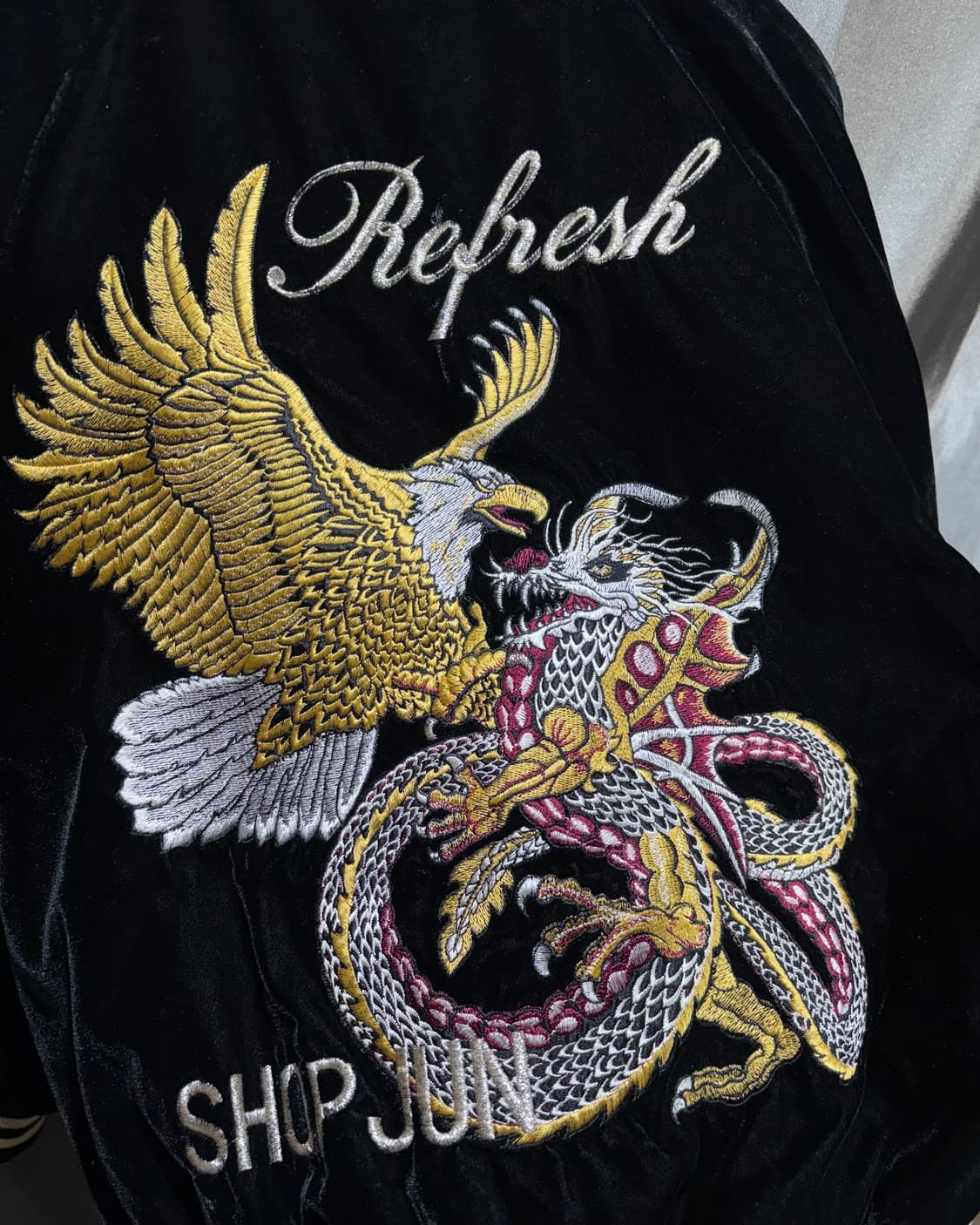 S 제페니즈 이글 드래곤 자수 블랙 벨벳 스카잔  상품이미지6